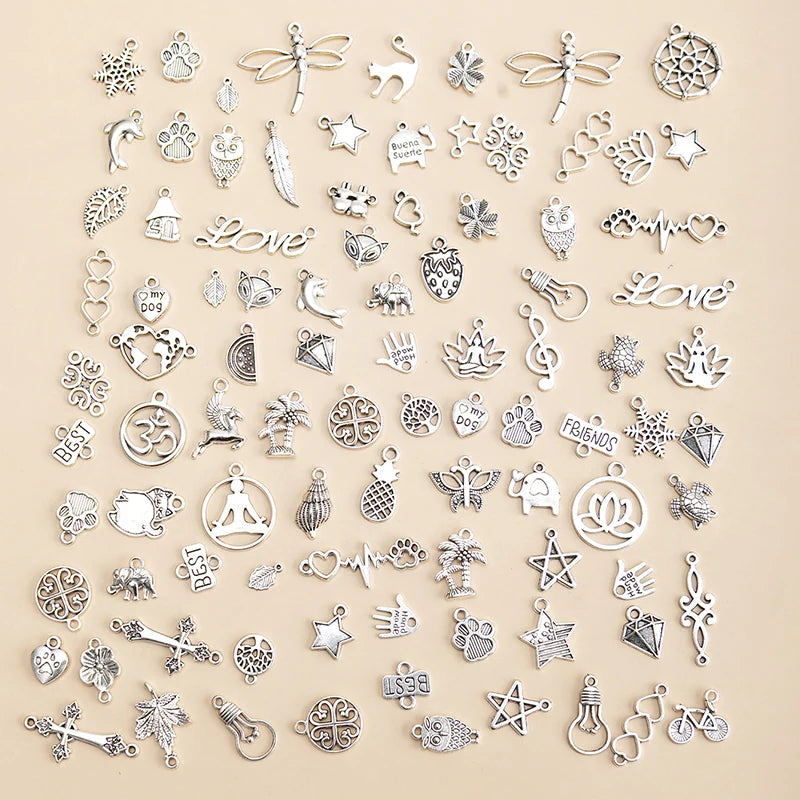 90pcs Mixed Animal Leaf Heart Charms DIY Jewelry Making