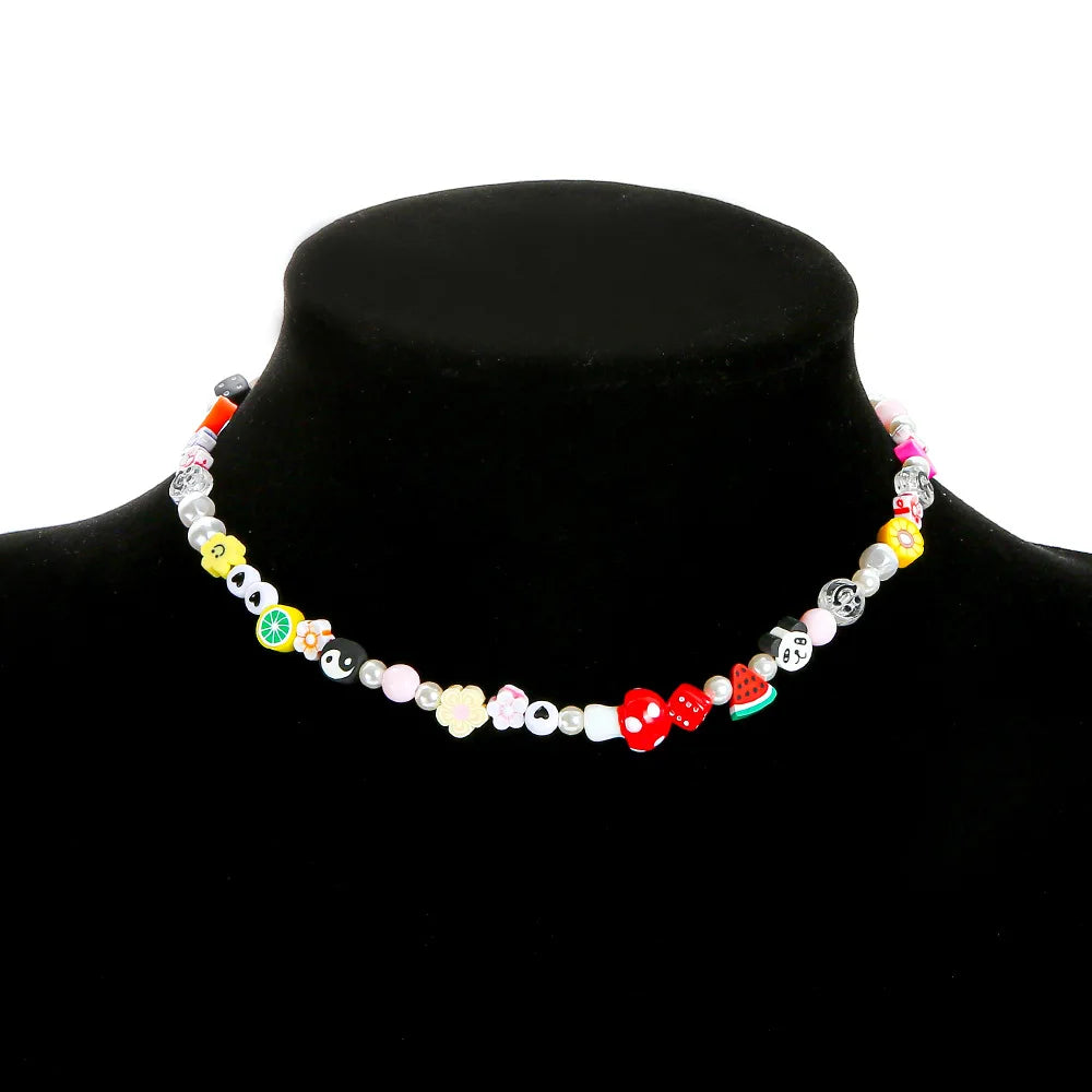 90s Pearl Heart Mushroom Yin Yang Smiley Necklace