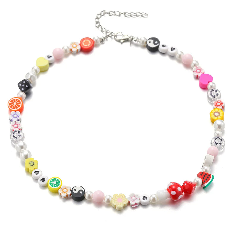 90s Pearl Heart Mushroom Yin Yang Smiley Necklace