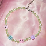 Vintage Pearl Rainbow Smiley Necklace Y2K Jewelry