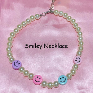 Vintage Pearl Rainbow Smiley Necklace Y2K Jewelry
