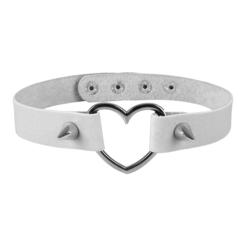 90s Silver Heart Spike Collar Women Harness Choker Necklace