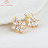 4PCS Zircon Flower Charm Pendants 20x22MM 1.5MM Hole