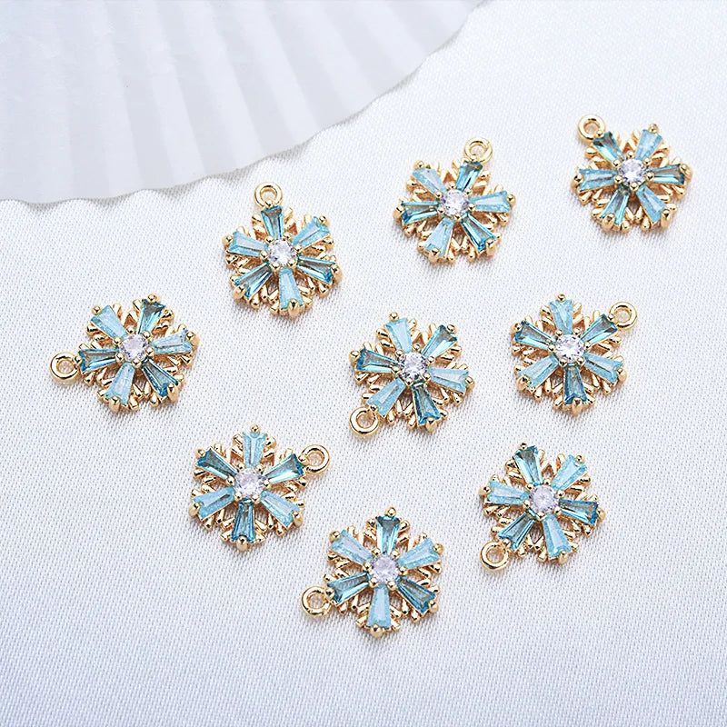 4PCS 13x10MM 24K Brass Snowflake Charms Pendants DIY Findings Accessories