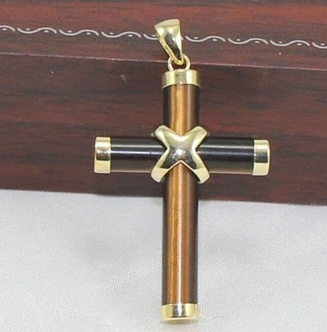 African Tiger's Eye Cross Pendant Necklace