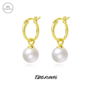 Silver Plated Minimalist Earrings with Natural Pearl