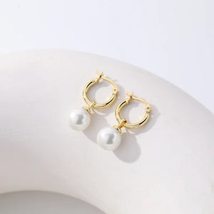Silver Plated Minimalist Earrings with Natural Pearl