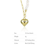 Retro 18k Plated Pearl Heart Necklace Love Pendant