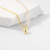 Retro 18k Plated Pearl Heart Necklace Love Pendant