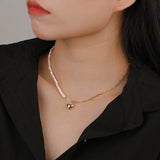 Retro 18k Plated Pearl Heart Necklace Love Pendant