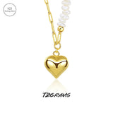 Retro 18k Plated Pearl Heart Necklace Love Pendant