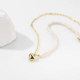 Retro 18k Plated Pearl Heart Necklace Love Pendant