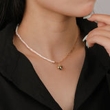 Retro 18k Plated Pearl Heart Necklace Love Pendant
