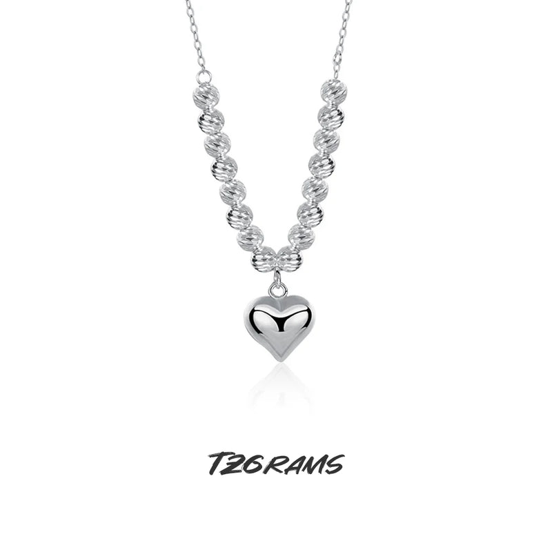 925 Silver Bead Heart Necklace for Girls Birthday Party Jewelry