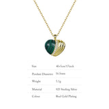 Sterling Silver Heart Necklace with Malachite for Women