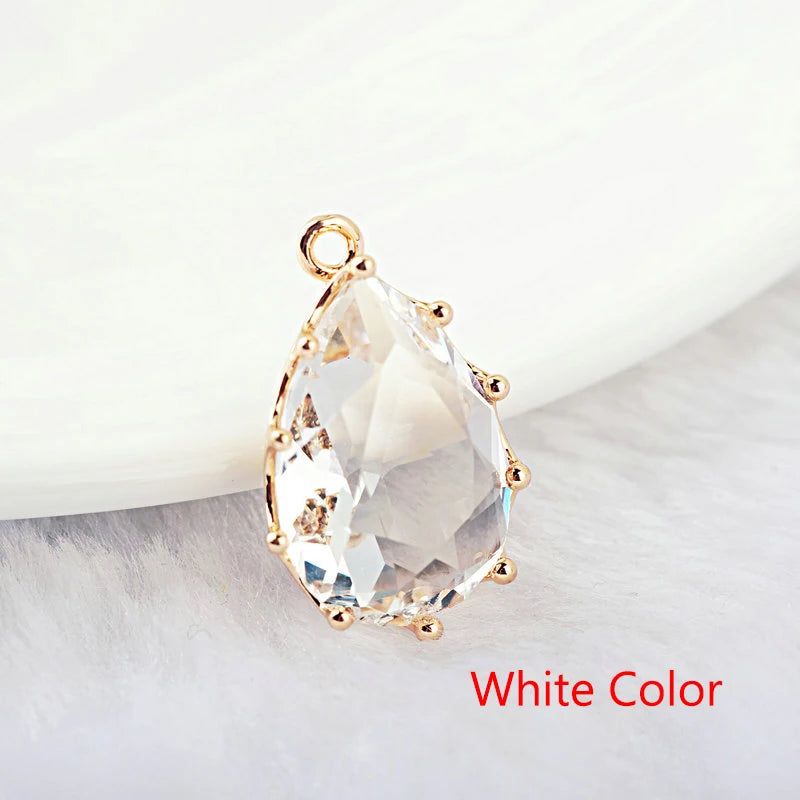 6PCS 22x14MM 24K Champagne Brass Glass Tear Drop Charms Pendants