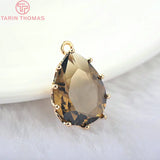 6PCS 22x14MM 24K Champagne Brass Glass Tear Drop Charms Pendants