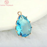 6PCS 22x14MM 24K Champagne Brass Glass Tear Drop Charms Pendants