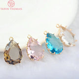 6PCS 22x14MM 24K Champagne Brass Glass Tear Drop Charms Pendants