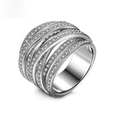 Exaggerated Silver Rose Multilayer Ring with Zirconia for Bride