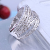 Exaggerated Silver Rose Multilayer Ring with Zirconia for Bride