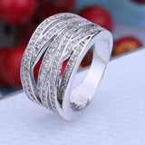 Exaggerated Silver Rose Multilayer Ring with Zirconia for Bride