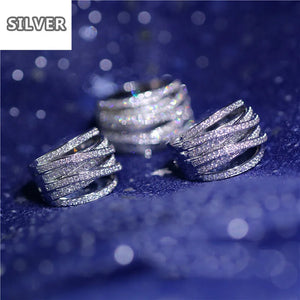 Exaggerated Silver Rose Multilayer Ring with Zirconia for Bride