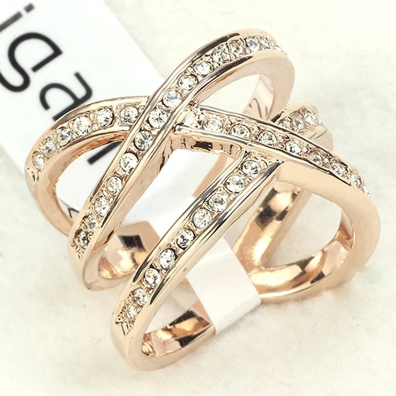 Exaggerated Silver Rose Multilayer Ring with Zirconia for Bride