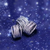 Exaggerated Silver Rose Multilayer Ring with Zirconia for Bride