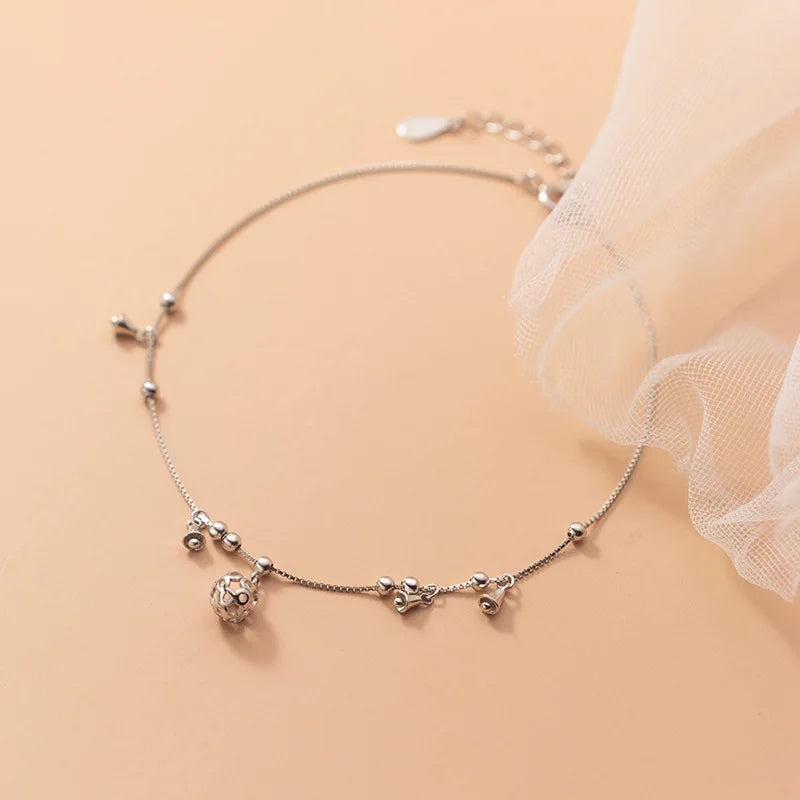 Silver Ankle Bracelet with Bells Decoration - Adjustable Leg Chain