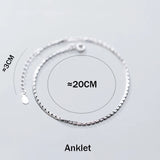 925 Anklet Women Sterling Silver Female Geometric Bracelet Fine Chain