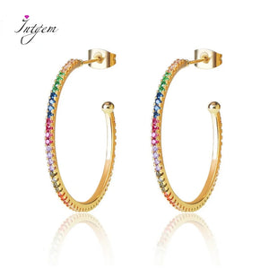 Classic Colorful Zircon Large Stud Earrings for Women