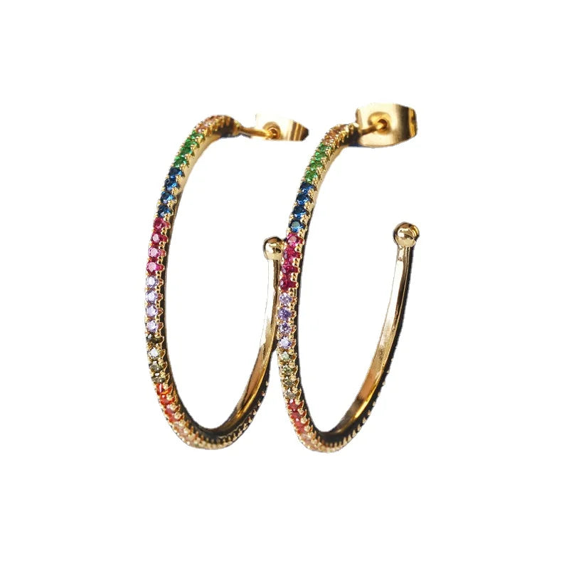 Classic Colorful Zircon Large Stud Earrings for Women