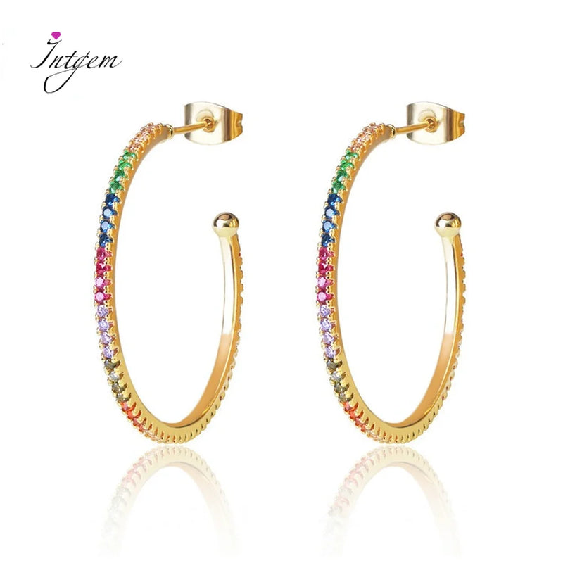 Classic Colorful Zircon Large Stud Earrings for Women
