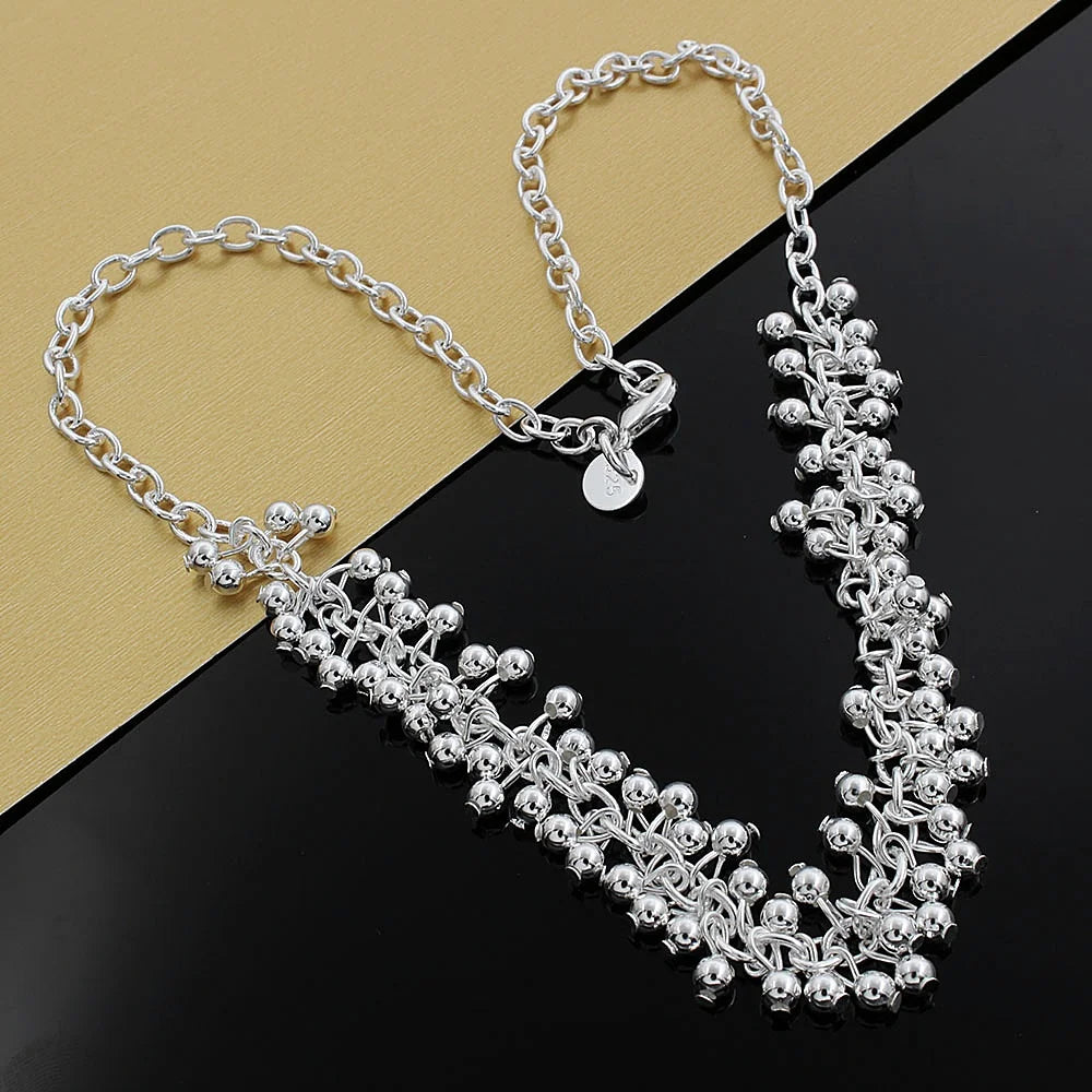 925 Silver smooth beads grape necklace Women charm Classic Jewelry