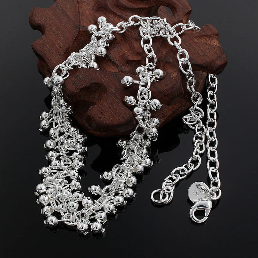 925 Silver smooth beads grape necklace Women charm Classic Jewelry