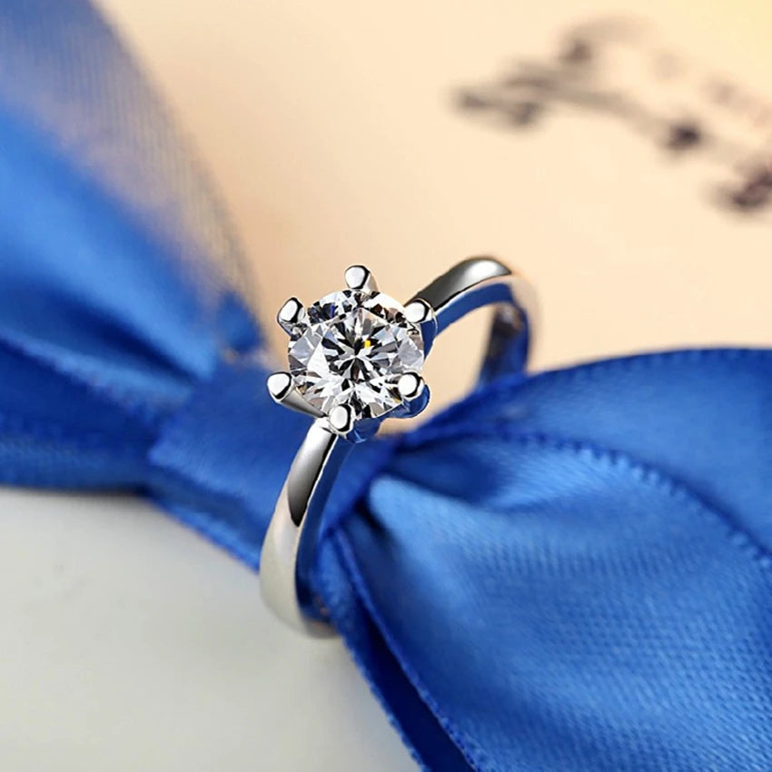 925 Silver Crystal Rings Zircon Size 6/7/8/9 Wedding Engagement Party