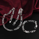 925 Silver Necklace Bracelet Set Classic Geometric Chain