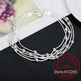 925 Silver Bracelet Five Line Beads Ball Bangle for Women