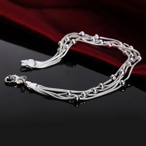 925 Silver 5 Line Beads Ball Bracelet for Women
