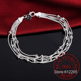925 Silver Bracelet Five Line Beads Ball Bangle for Women