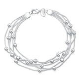 925 Silver 5 Line Beads Ball Bracelet for Women