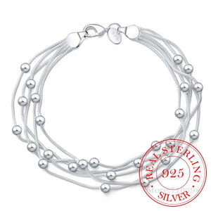 925 Silver 5 Line Beads Ball Bracelet for Women