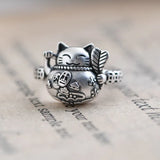 Light Cat Rings for Women Vintage Flower Copper Coin Ring Banquet Jewelry