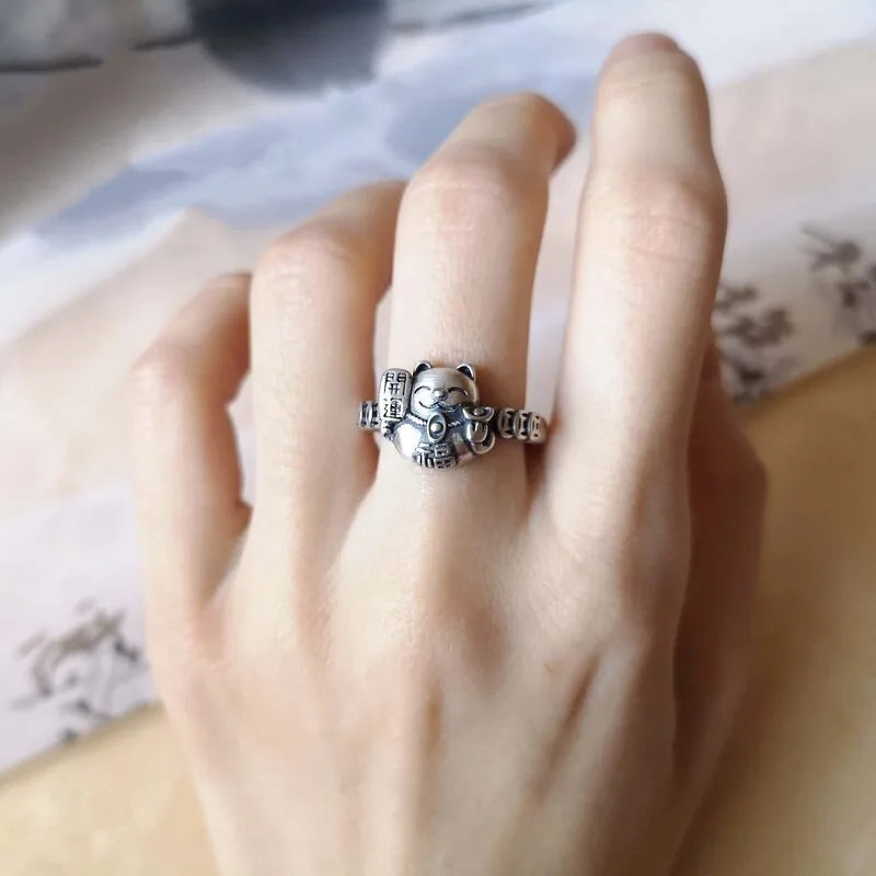 Light Cat Rings for Women Vintage Flower Copper Coin Ring Banquet Jewelry