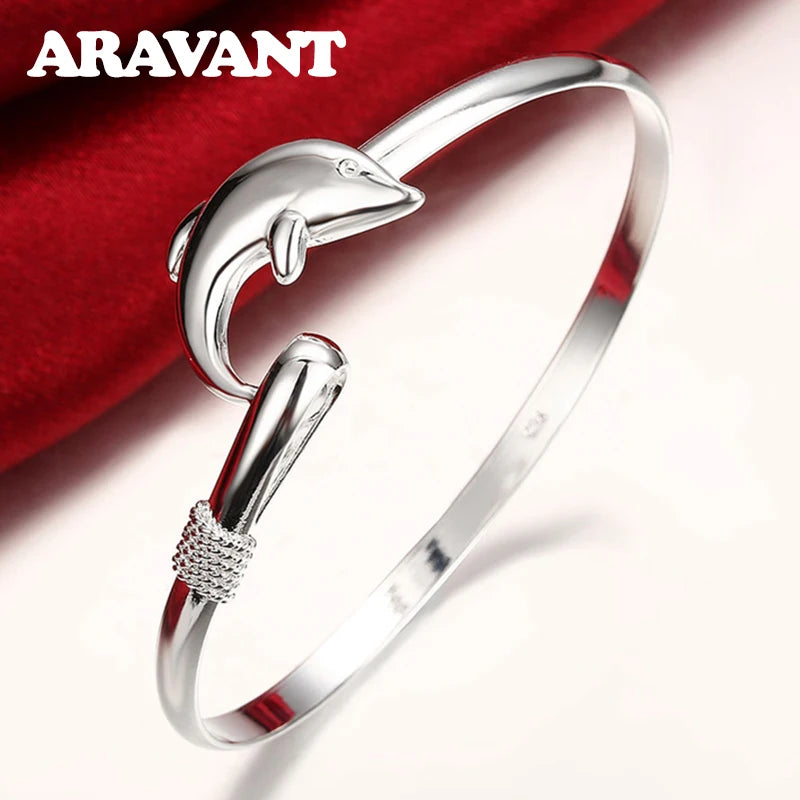 925 Silver Plated Dolphin Bangle for Women