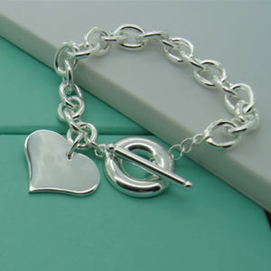 925 Silver Heart Pendant Bracelet Women Jewelry Party
