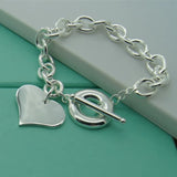 925 Silver Heart Pendant Bracelet Women Jewelry Party
