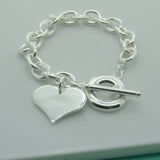 925 Silver Heart Pendant Bracelet Women Jewelry Party