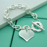 925 Silver Heart Pendant Bracelet Women Jewelry Party